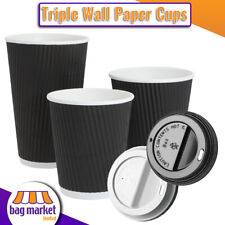 Black Ripple Paper Coffee Cups, Disposable Insulated Wall Takeaway Hot Tea Lids