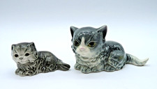 VTG Goebel of Germany Cat Porcelain Figurine set of Mom & Kitten Gray Tabby Cats