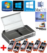 PORTABLE INKJET PRINTER CANON PIXMA IP100 WIN 2000 XP 7 8 10 + 3 INK SET