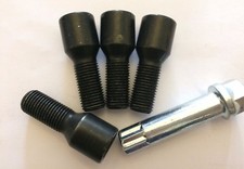 4 X BLACK TUNER + KEY 53mm LONG 28mm M12X1.5 THREAD WHEEL BOLTS FITS MERCEDES 6