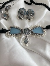 Choker Indian Set Jhumka Tikka Silver Oxidised Jewellery Ethnic Tribal