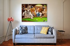 Dogs Playing Pool on Framed Canvas The Hustle Picture Print Wall Art
