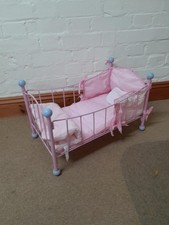 Baby Annabelle Metal Doll Bed Pink Dolly Bed Crib vintage doll cot metal 