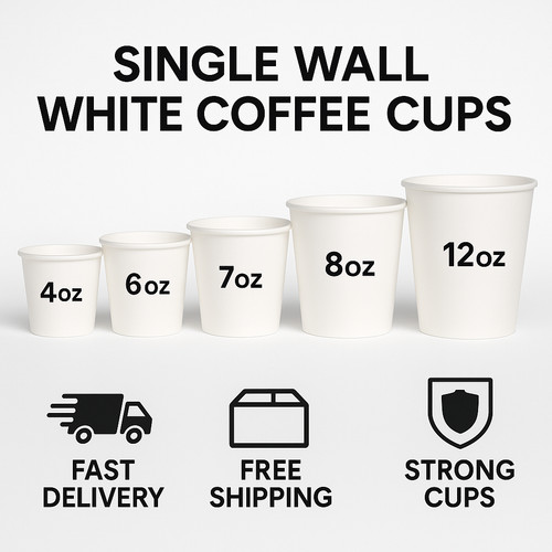 Single wall white coffee cups - single,