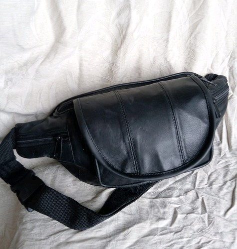 Leather black bum - black, bag
