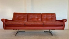 DANISH VINTAGE SVEND SKIPPER  3 PERSON SOFA IN  COGNAC  LEATHER  AND CHROME