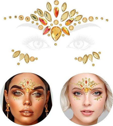 Gold diamond face jewels - gold,