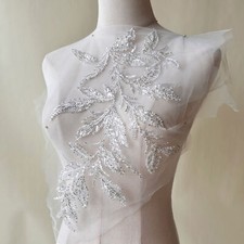 Beaded Leaves Appliqué Silver