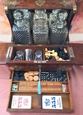 Victorian Oak Tantalus With Games Compendium