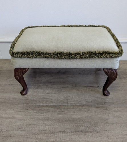 Vintage green velvet footstool - green,