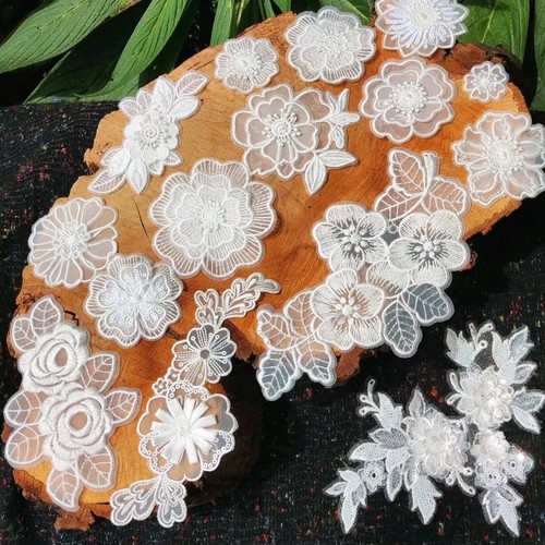 White flower applique - flower, patch