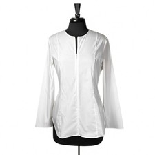 COS Womens Shirt 10 White Zip Front Stretch Long Sleeve Minimalist Office Top