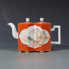 7.6" China Shallow Color Reduction Porcelain Figure Stories Twofold-gang Kettle