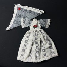 Vintage Faerie Glen dress white black lace red rose square shawl fit 12” doll