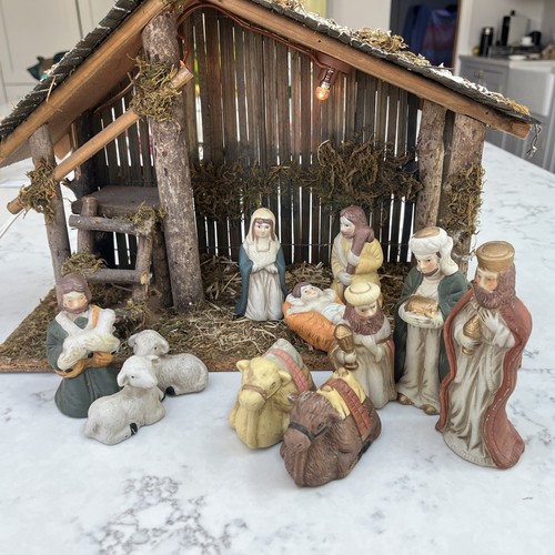 Vintage nativity scene with - scene,