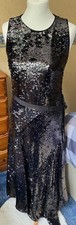 KAREN MILLEN BLACK SEQUIN FLAPPER STYLE EVENING DRESS - SIZE 10