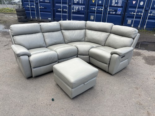 Grey leather corner recliner - leather,