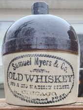 CHICAGO ILLINOIS, Advertising Jug, SAMUEL MEYERS OLD WHISKEY, Red Wing Style
