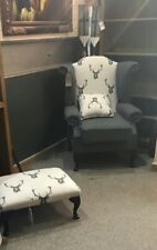 Hand Finished Grey Stag Wing Chair with matching footstool