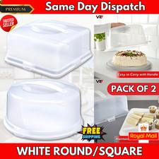 Plastic Cake Storage Box Carrier–Round & Square Container with Handle & Lock Lid