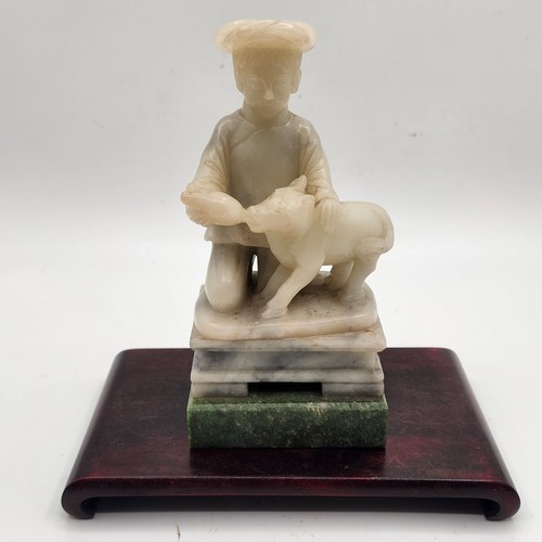 Chinese soapstone boy animal - boy, w/animal