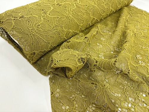 Olive green corded lace fabric - green,