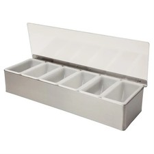6 Compartment Stainless Steel Condiment Holder - Storage Organiser for Bar, Pubs