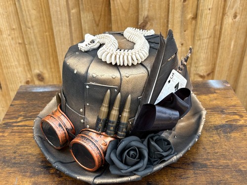 Black steampunk top hat - black,