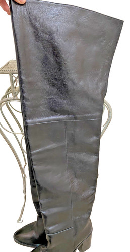Black leather thigh high - leather,