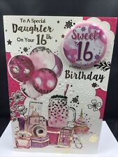 16TH DAUGHTER  BIRTHDAY WITH BADGE  CARD 9"X6" AGE 16 SWEET SIXTEEN