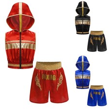 Kids Unisex Boxing Training Suit Kickboxing Uniform Vest Tank Top and Shorts Set