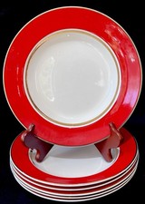Crownford Burslem England Scarlet & Gold” Retro Rimmed Soup/Dessert Bowls 6 X 9”