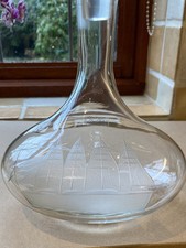 Toscany Ships Decanter & Brandy Glass Set  Hand Blown/Etched 70’s VTG Rare in UK