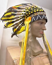 Indian Chief Yellow Feather Headdress Fancy Dress Festival Dance Native American