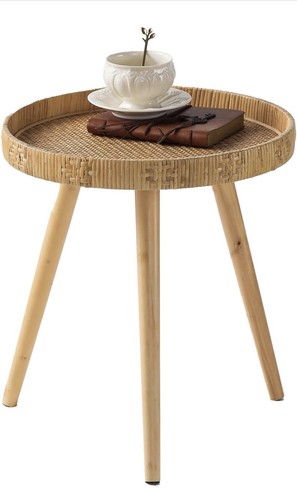 Round rattan side table - side,
