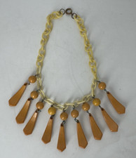Vintage Bakelite Necklace Curved Angle Drop Dangle Bead Butterscotch 16"