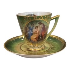 Mitterteich Bavaria Germany Demitasse Cup And Saucer Green Garden Ladies Scene 