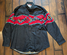 Vintage Pure Country Men’s L Black Red Button Front Cowboy Aztec Southwest Shirt