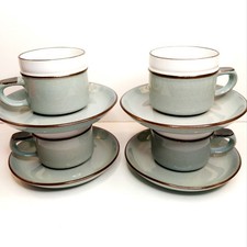  Denby Romance Tea Coffee Cups with Saucers set of 4 Green White Vintage  1980’s