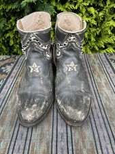Sendra Distressed Leather Ankle Boots Studded Jewelled Star Design EU39 UK6-6.5