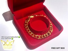 SOLID REAL 18CT GOLD OVER S295 SOLID SILVER 8" INCH Woman's CHARM BRACELET  Gift