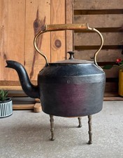 Antique Victotian Cast  Iron 5 Pint No2 Kettle With Solid Brass Handle & Stand