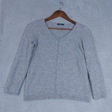 Promod Sweater Women Small? (Chest 35") Gray Knit Long Sleeve V-Neck Preppy Cozy