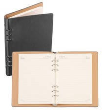 6 Ring Binder Cover A5 Leather Notebook Binder with 80 Sheets Paper, Black