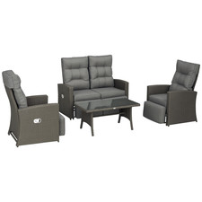 Outsunny 4 Piece Rattan Garden Furniture Set with Sofa, Glass Table, Grey
