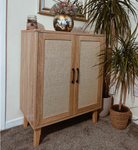 Rustic side cabinet rattan - side,