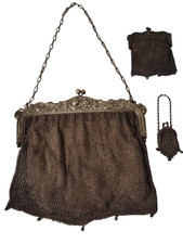 Antique 1900's Set Of 3 German Silver Mesh Collectible Bags Beautiful Details