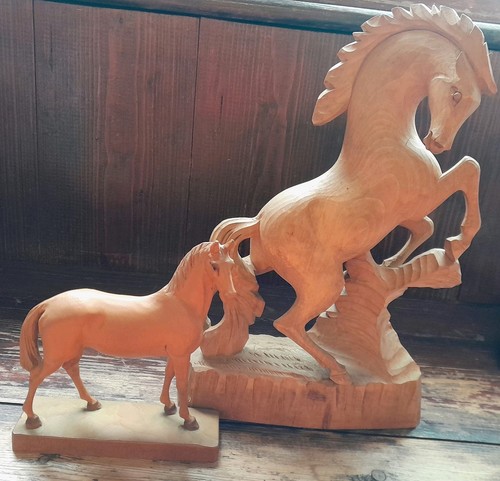 Wooden carved horses pair - carved, horses.