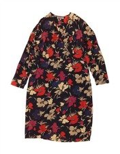 ELENA MIRO Womens Long Sleeve Shift Dress UK 18 XL  Black Floral Silk AL10