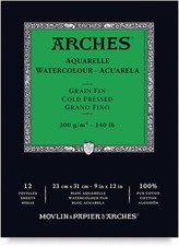 Arches 23 x 31 cm 300 GSM Cold Pressed Pad Watercolour Paper - Nat White (Pk 12)